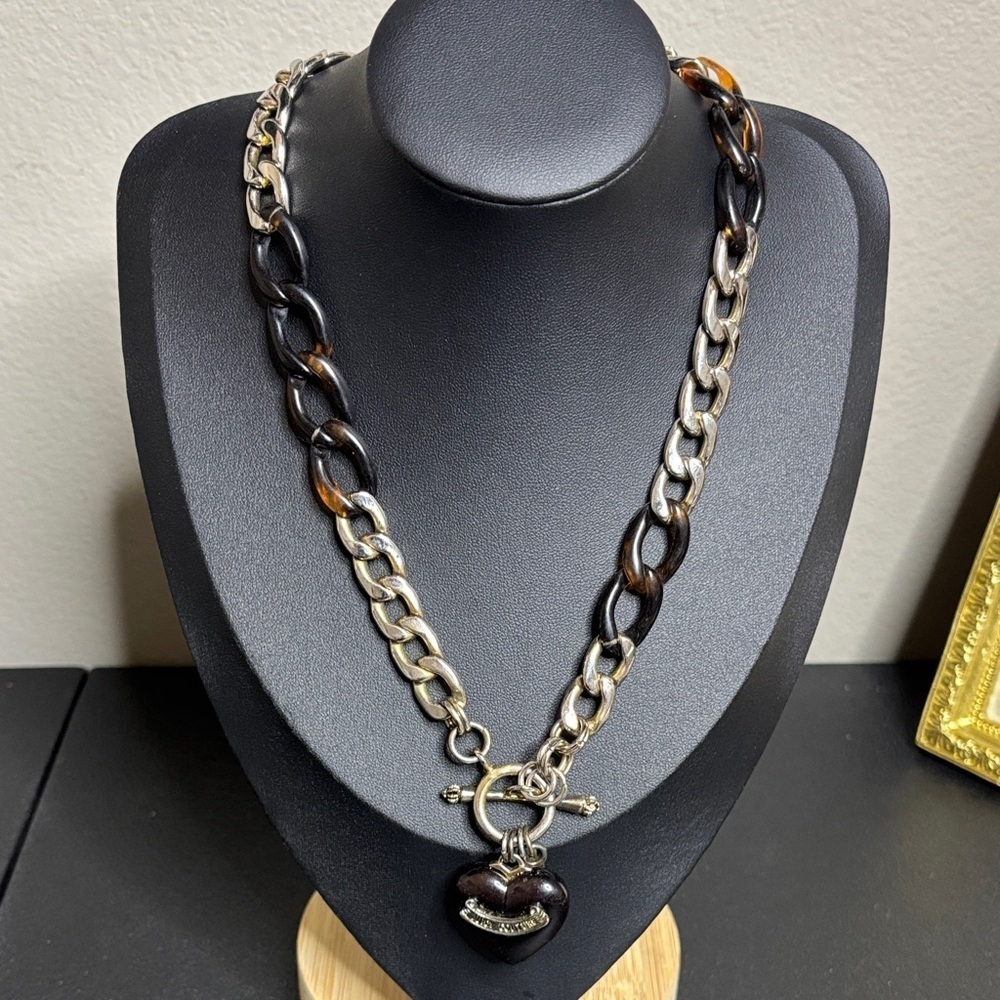 Juicy Couture Y2K Tortoiseshell Rootbeer Puffy Heart J Vintage Charm Necklace